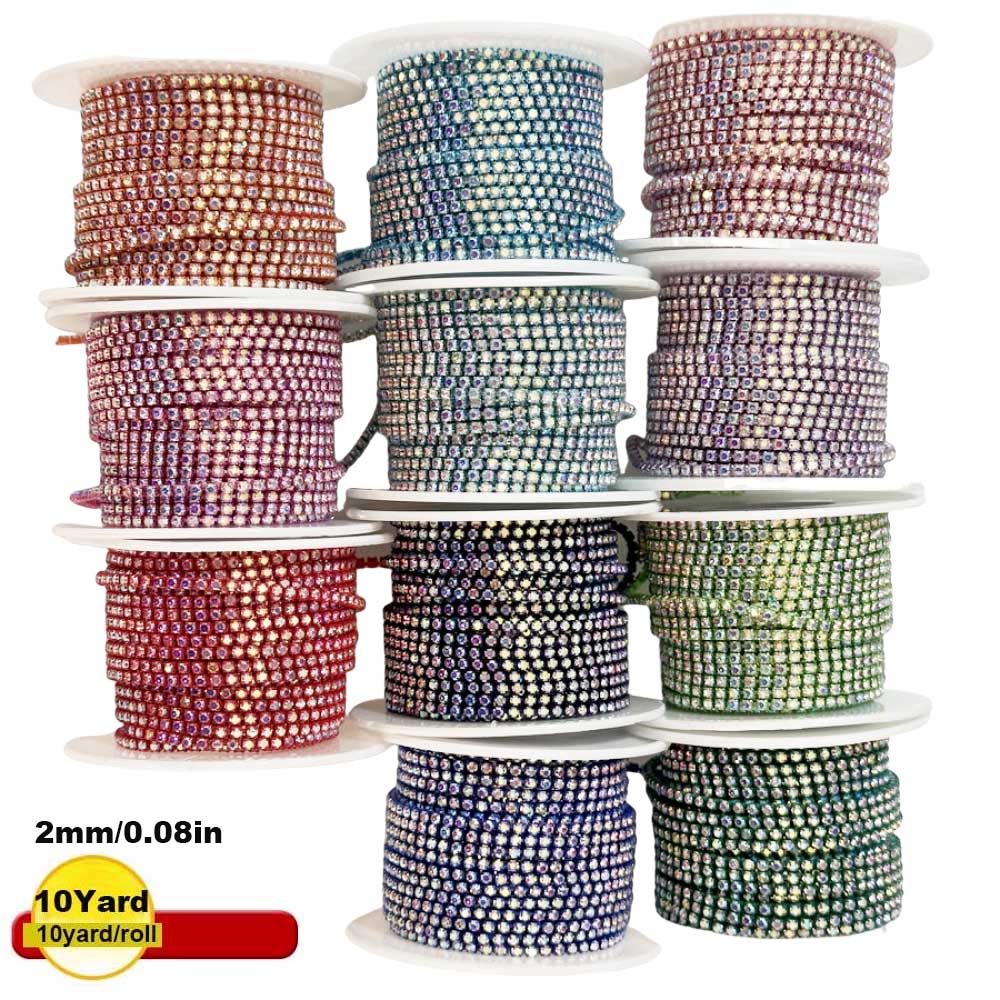 Sew On Rhinestone - 9m nuevo 2mm cristal AB cadena