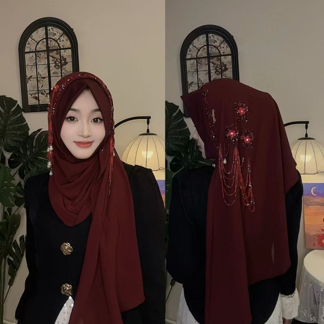 Tassel Fringe Trim - Abaya Hijab para Mujeres Musulmanas, Chal