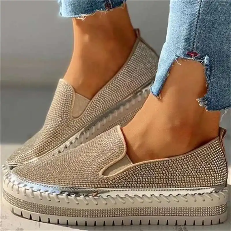 Sew On Rhinestone - Zapatos planos de mujer con plataforma