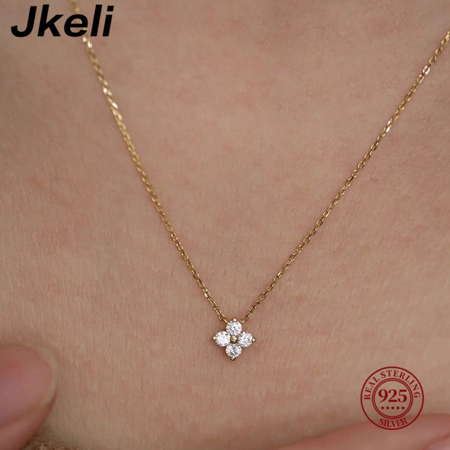 Pearl Trim Chain - Jkeli-collar pequeño de trébol de cuatro