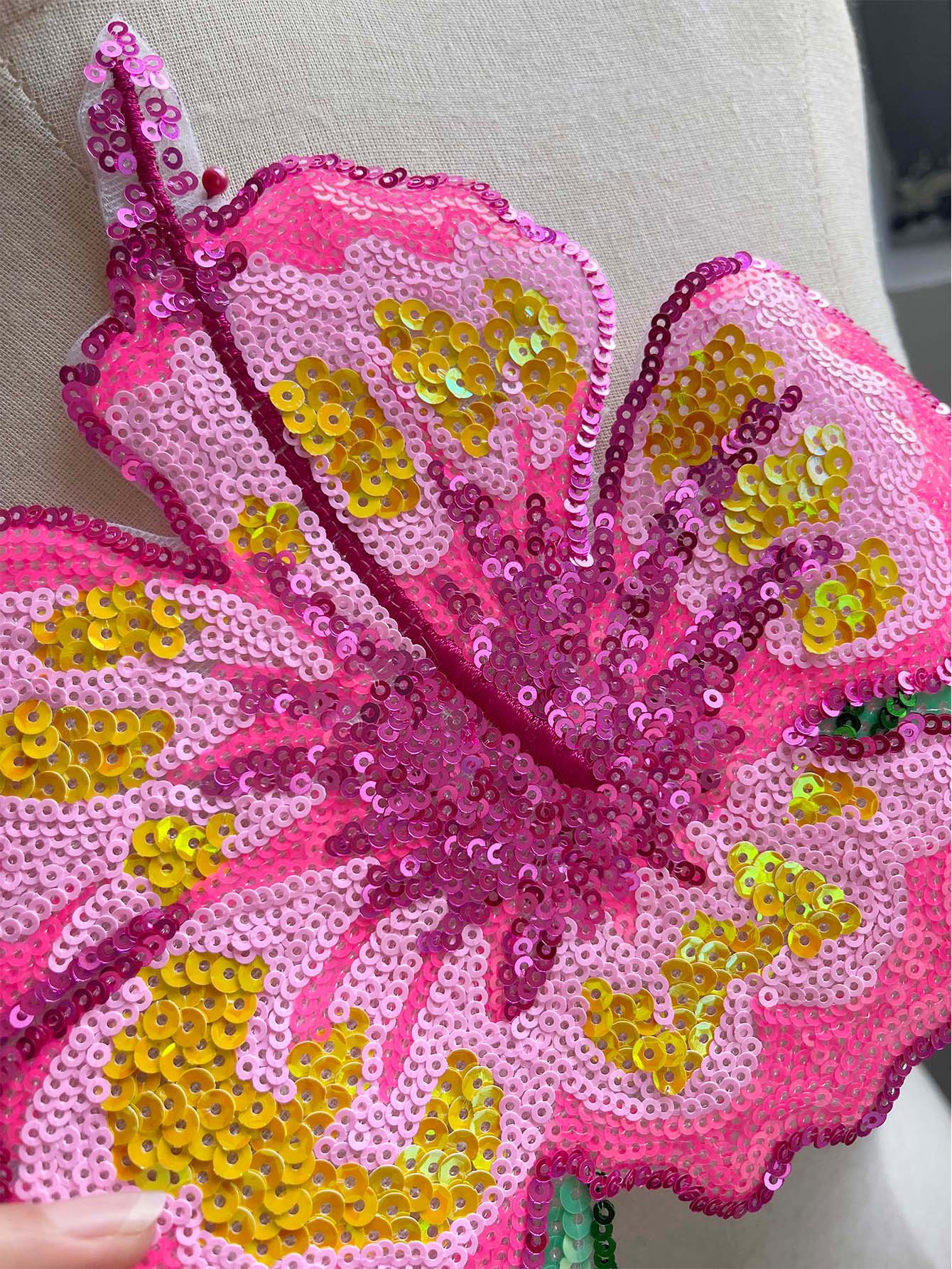 Applique Patch Flower - 1 pieza 26CM lentejuelas rosas brillantes