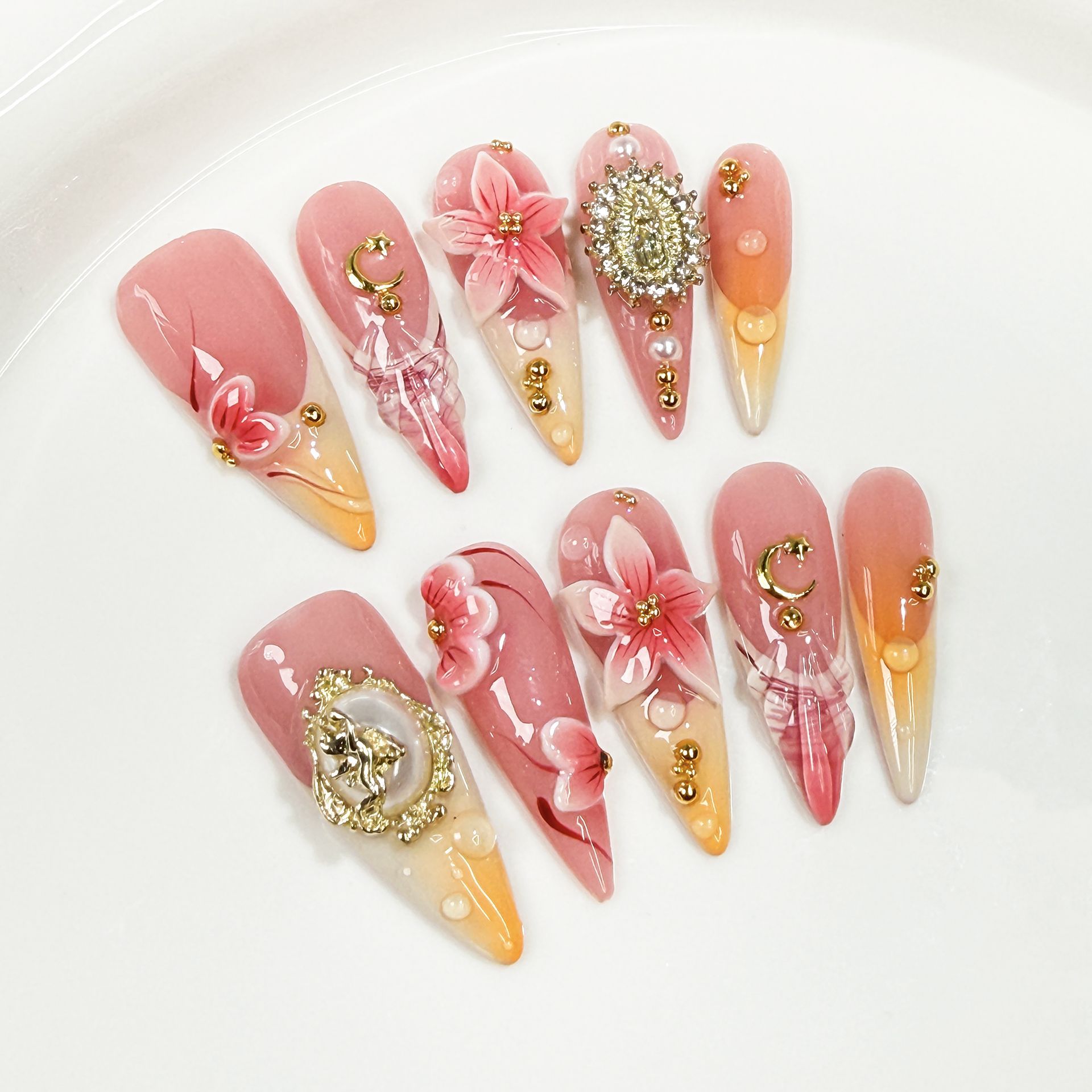Embroidery Embellishments - 10 Uñas Postizas Retro con Diseño