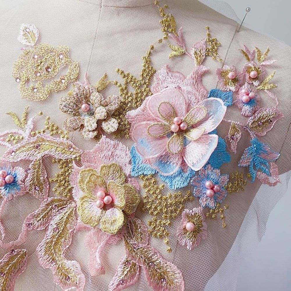 Telas de encaje con cuentas de - Applique Patch Flower reseña y precio